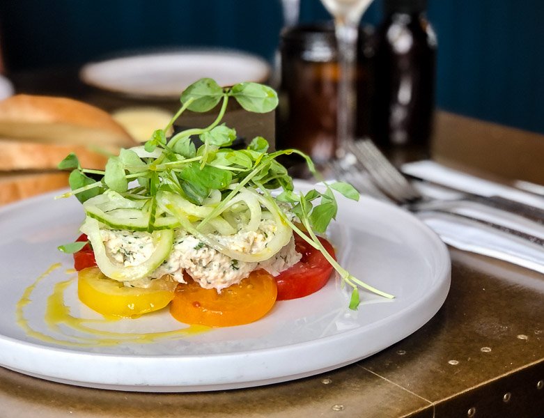 Crab salad with heritage tomatoes